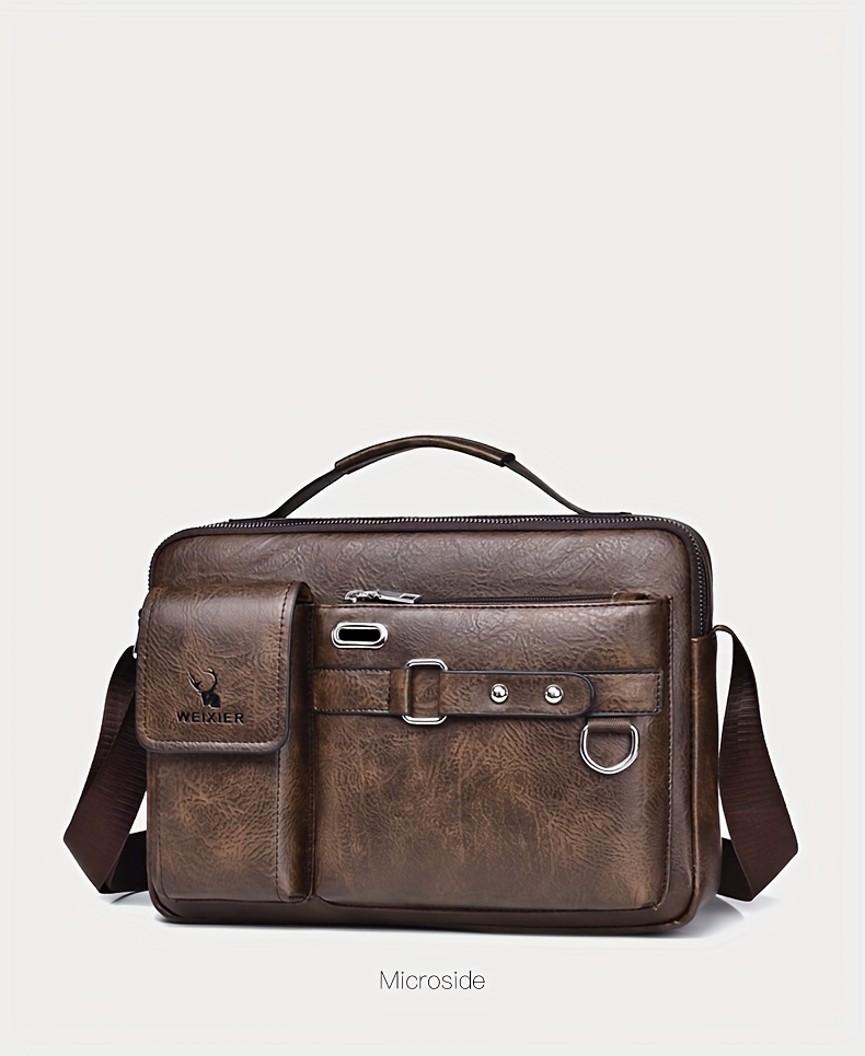 mens business adjustable casual pu leather shoulder messenger bag details 13