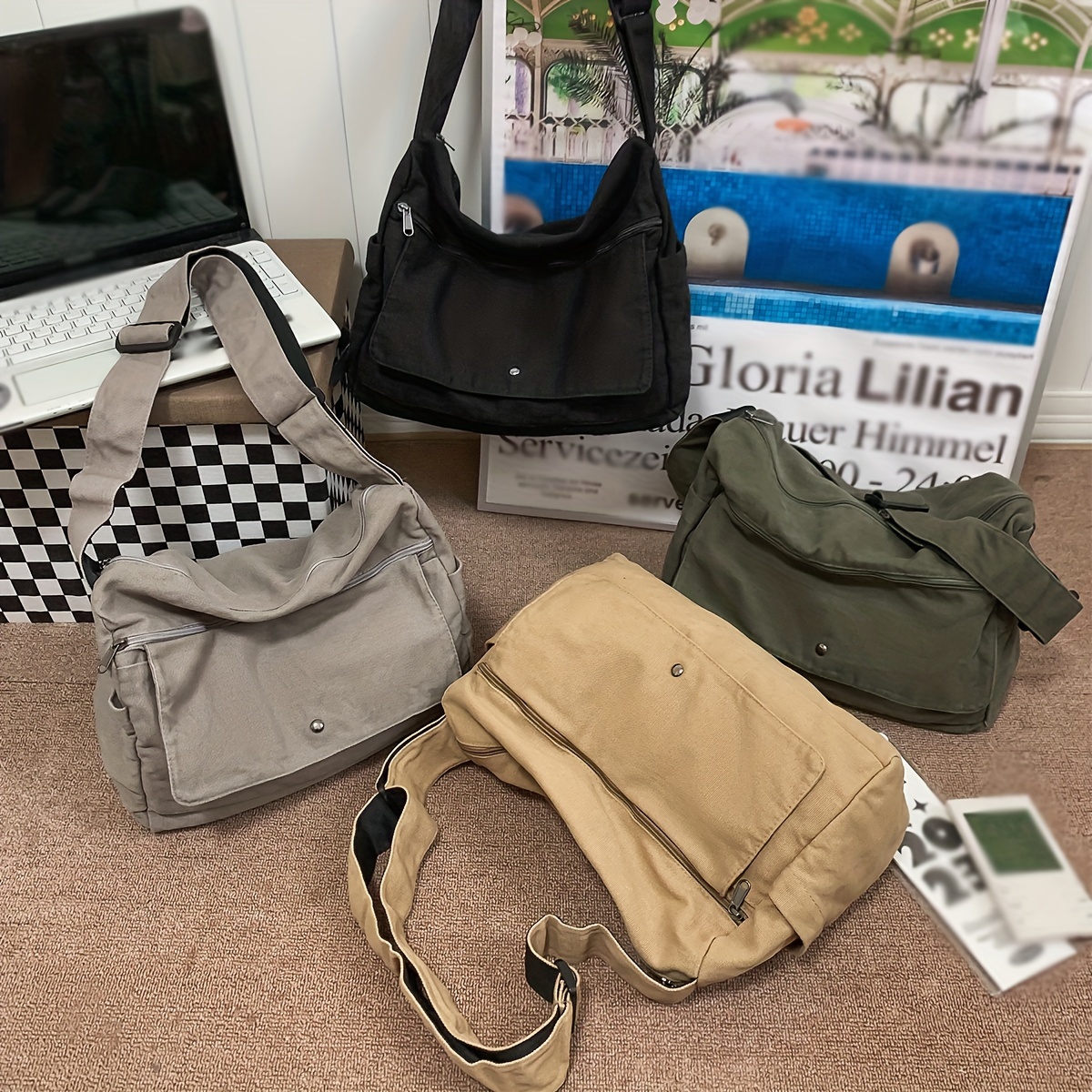 Cool Vintage Y2K Hobo Crossbody Bag In 4 Colors, Durable Canvas Large Capacity Trendy Sling Bag, For School Business Outdoor Party Supplies, Gift details 0