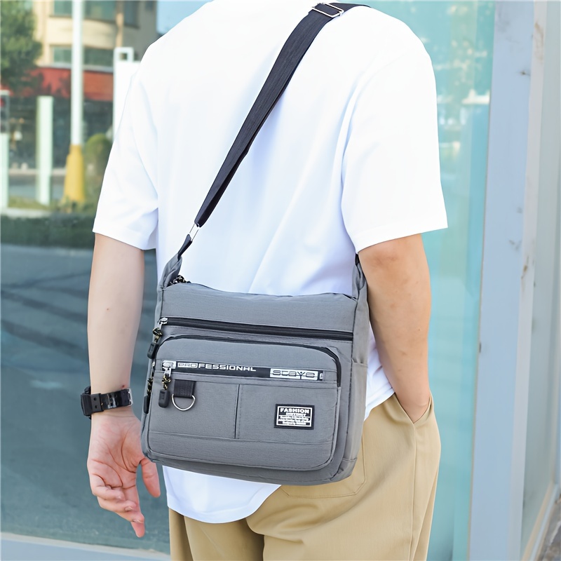 1pc mens trendy fashion bag nylon cloth large capacity zipper closure crossbody bag details 8