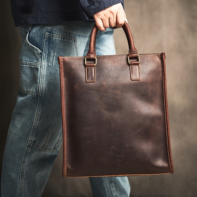 1pc mens casual computer bag top layer cowhide crossbody briefcase ideal choice for gifts details 0