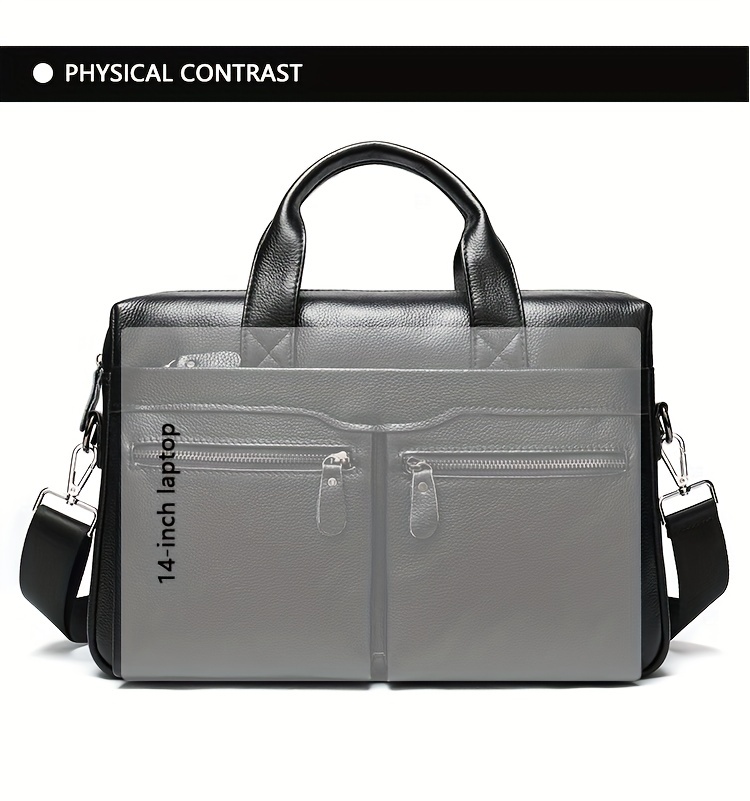 computer bag, stylish genuine leather briefcase shoulder bag for men top layer cowhide leather tote bag for business and travel work computer bag details 9