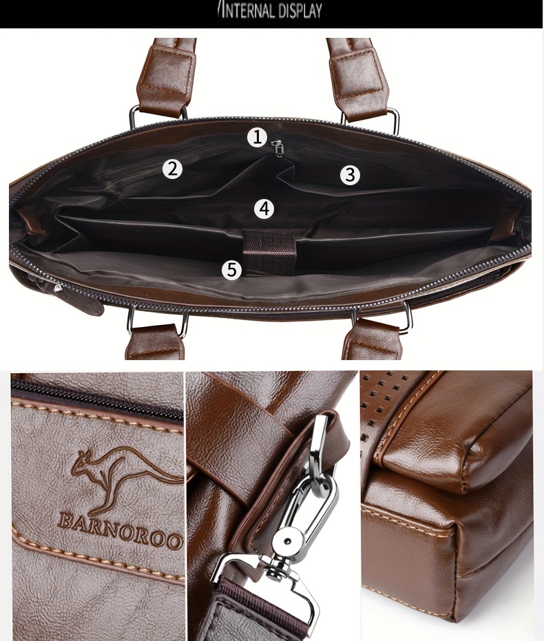 1pc horizontal mens bag fashion crossbody bag soft faux leather shoulder bag large business computer bag retro business bag details 9