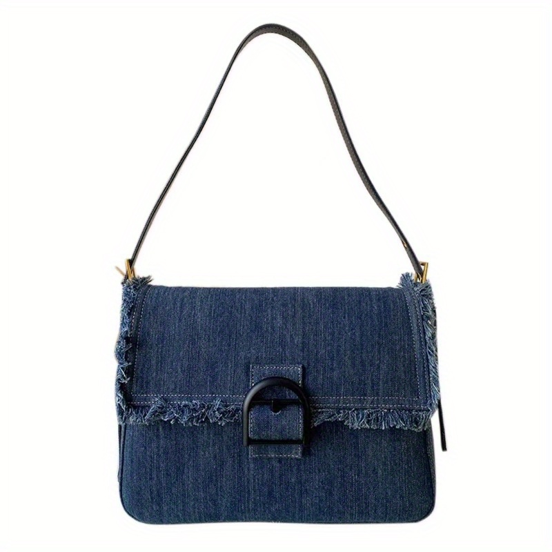 trendy large capacity shoulder bag solid color tassel flap underarm bag perfect commuter bag for daily use details 1